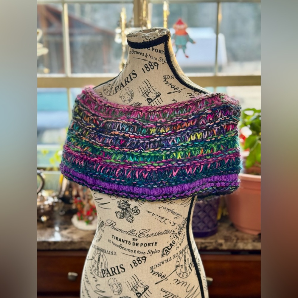 Hand Crafted Colorful Knit Shoulder Wrap